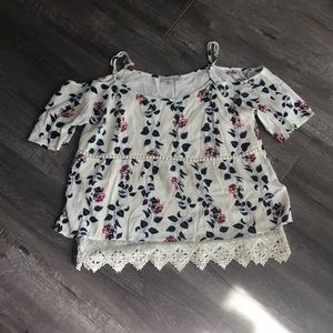 Skies are blue cold shoulder boho top